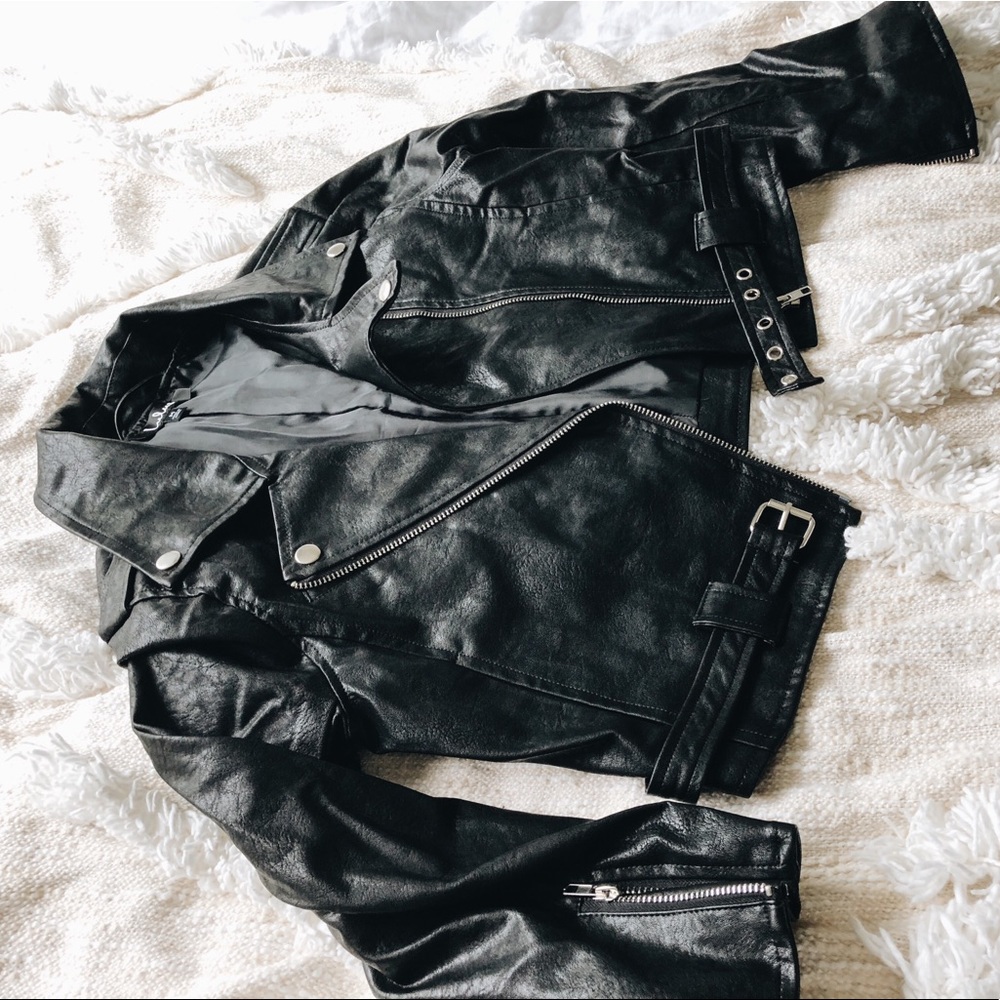 Black leather moto jacket